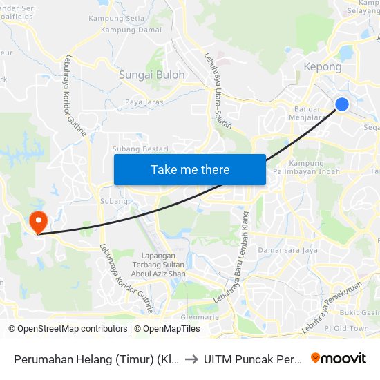 Perumahan Helang (Timur) (Kl1717) to UITM Puncak Perdana map