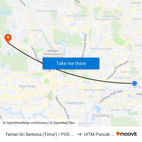 Taman Sri Sentosa (Timur) / POS Petaling (Kl1368) to UITM Puncak Perdana map