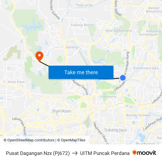 Pusat Dagangan Nzx (Pj672) to UITM Puncak Perdana map