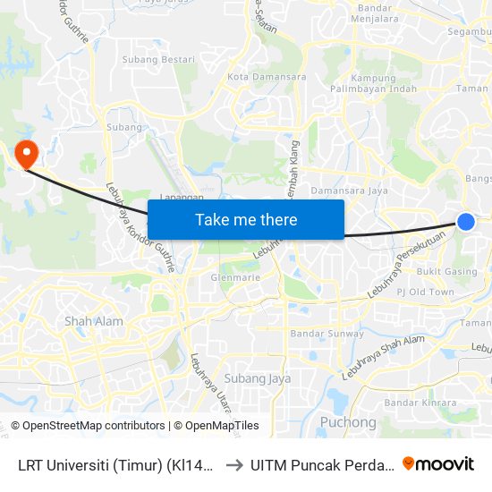 LRT Universiti (Timur) (Kl1440) to UITM Puncak Perdana map