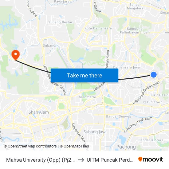 Mahsa University (Opp) (Pj260) to UITM Puncak Perdana map