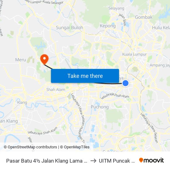 Pasar Jalan Klang Lama (Kl1276) to UITM Puncak Perdana map