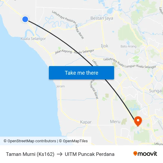 Taman Murni (Ks162) to UITM Puncak Perdana map
