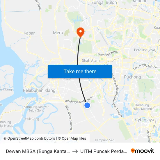 Dewan MBSA (Bunga Kantan) to UITM Puncak Perdana map