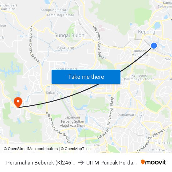 Perumahan Beberek (Kl2469) to UITM Puncak Perdana map