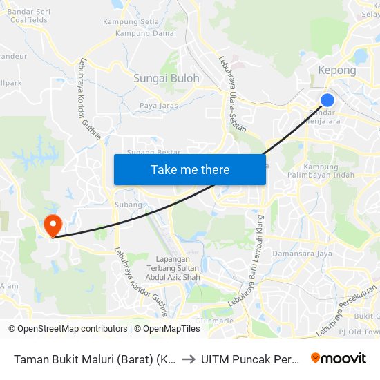 Taman Bukit Maluri (Barat) (Kl557) to UITM Puncak Perdana map