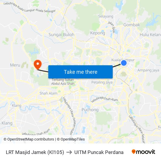 LRT Masjid Jamek (Kl105) to UITM Puncak Perdana map
