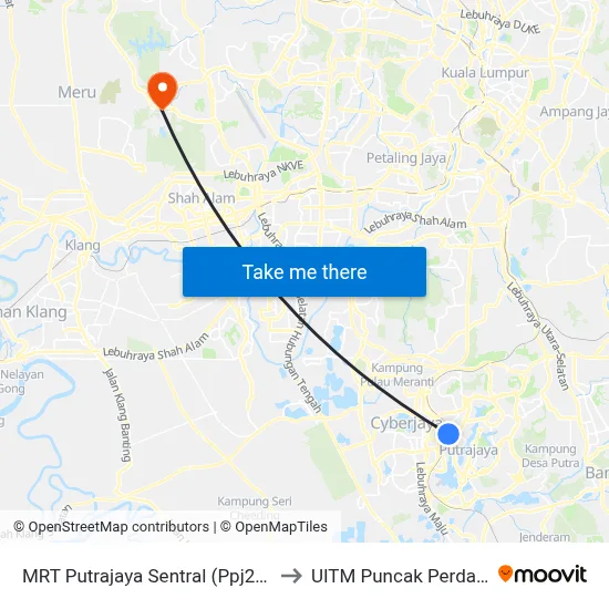 MRT Putrajaya Sentral (Ppj254) to UITM Puncak Perdana map