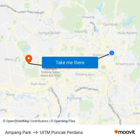 Ampang Park to UITM Puncak Perdana map