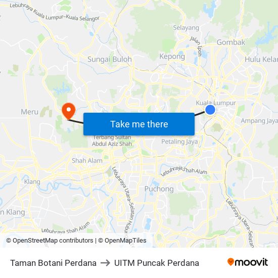 Taman Botani Perdana to UITM Puncak Perdana map