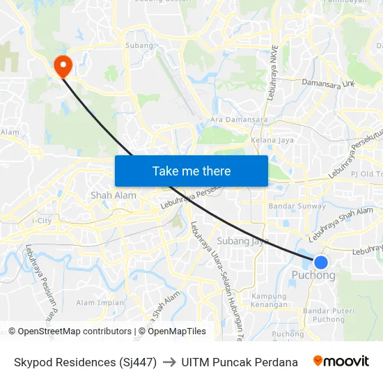 Skypod Residences (Sj447) to UITM Puncak Perdana map
