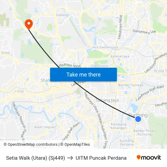 Setia Walk (Utara) (Sj449) to UITM Puncak Perdana map