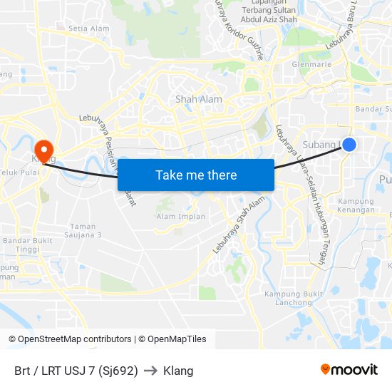 Brt / LRT USJ 7 (Sj692) to Klang map