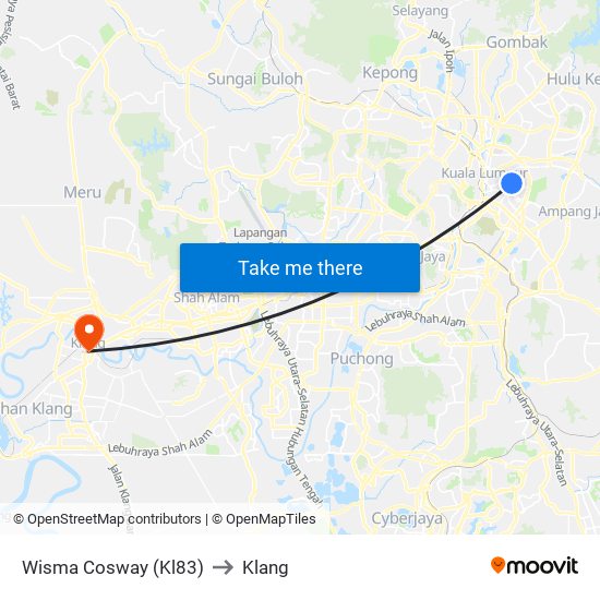 Wisma Cosway (Kl83) to Klang map