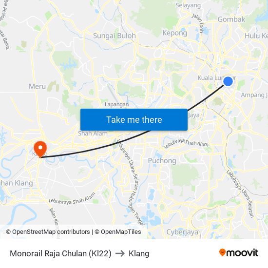 Monorail Raja Chulan (Kl22) to Klang map