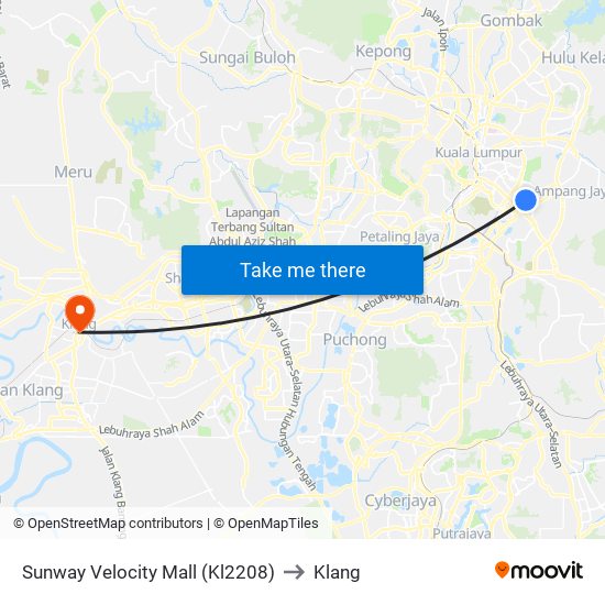 Sunway Velocity Mall (Kl2208) to Klang map