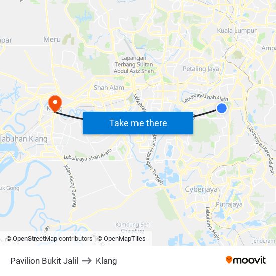 Pavilion Bukit Jalil to Klang map