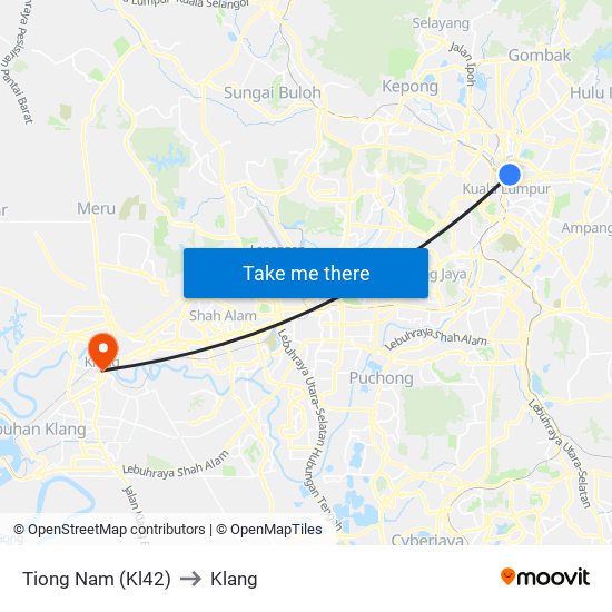 Tiong Nam (Kl42) to Klang map