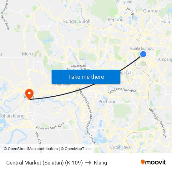 Central Market (Selatan) (Kl109) to Klang map