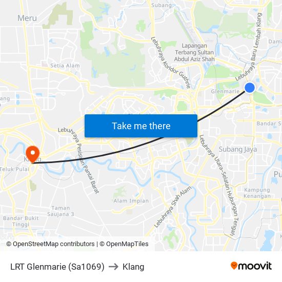 LRT Glenmarie (Sa1069) to Klang map