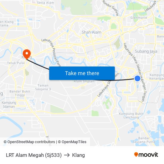 LRT Alam Megah (Sj533) to Klang map