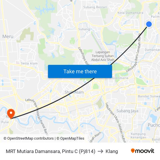MRT Mutiara Damansara, Pintu C (Pj814) to Klang map