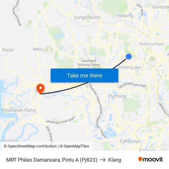 MRT Phileo Damansara, Pintu A (Pj823) to Klang map