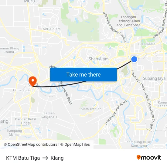 KTM Batu Tiga to Klang map