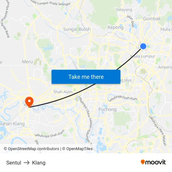 Sentul to Klang map