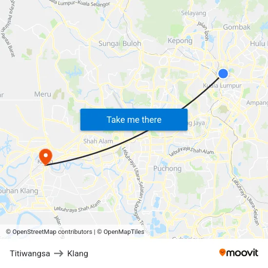 Titiwangsa to Klang map