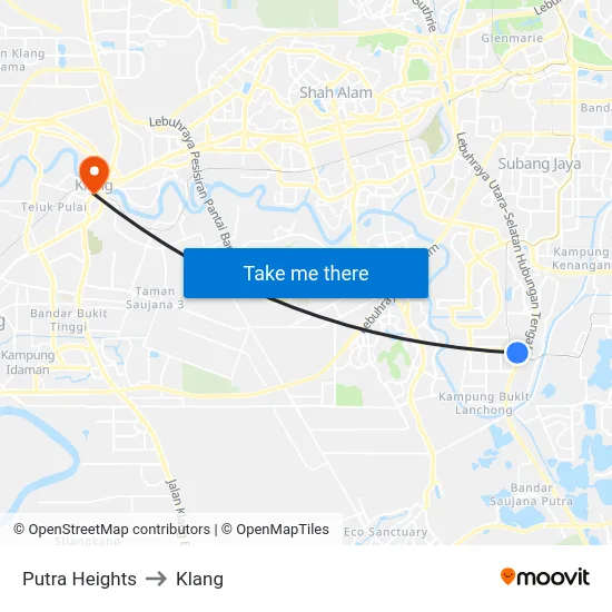 Putra Heights to Klang map