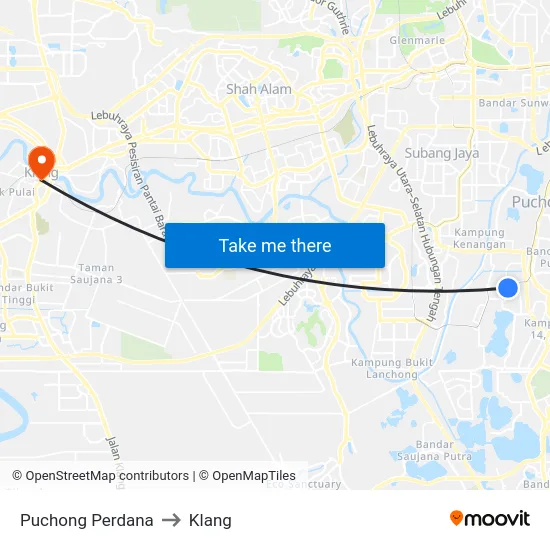 Puchong Perdana to Klang map