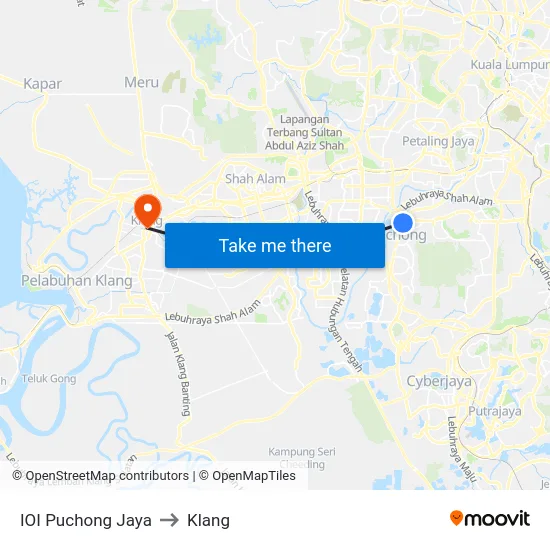 IOI Puchong Jaya to Klang map