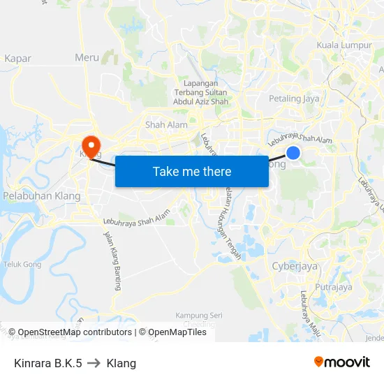 Kinrara B.K.5 to Klang map