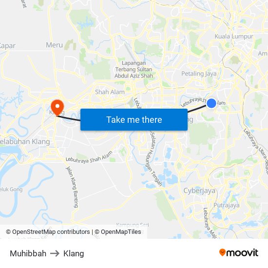 Muhibbah to Klang map