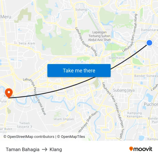 Taman Bahagia to Klang map