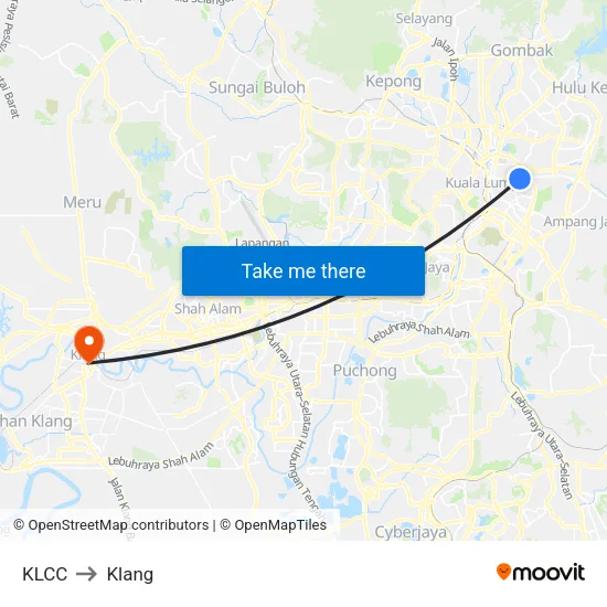 KLCC to Klang map