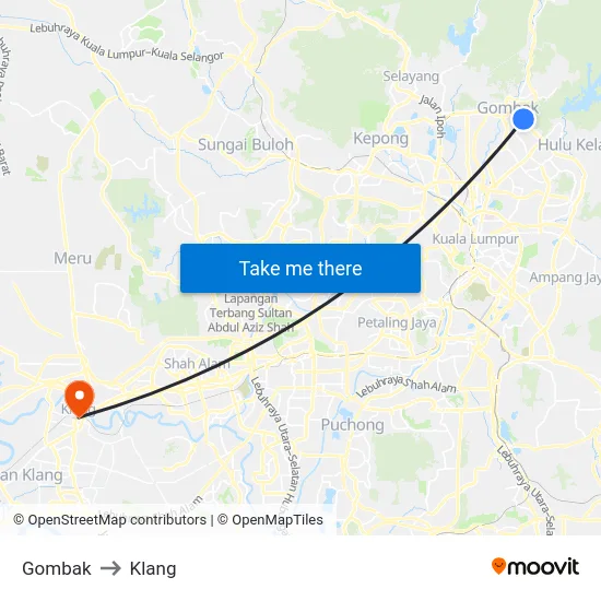 Gombak to Klang map