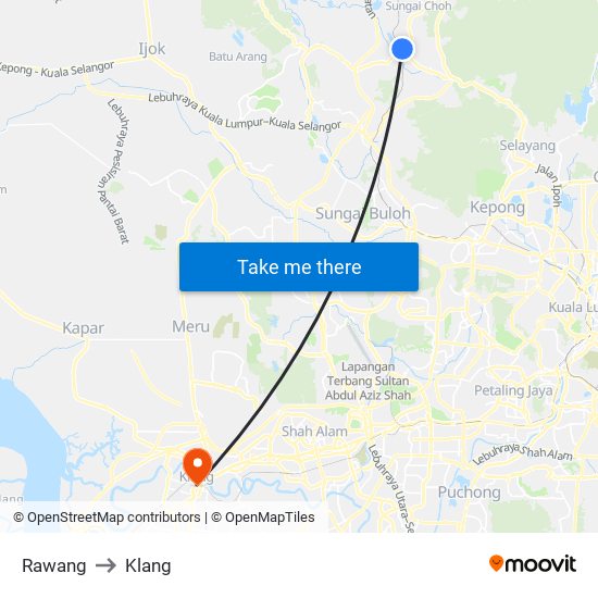 Rawang to Klang map