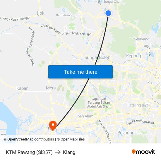 KTM Rawang (Sl357) to Klang map