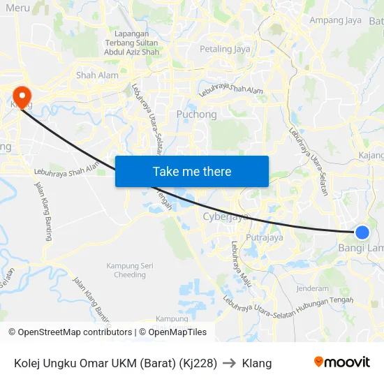 Kolej Ungku Omar UKM (Barat) (Kj228) to Klang map