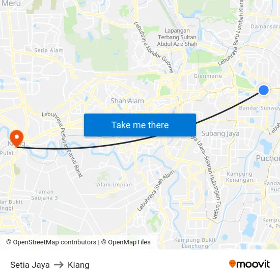 Setia Jaya to Klang map