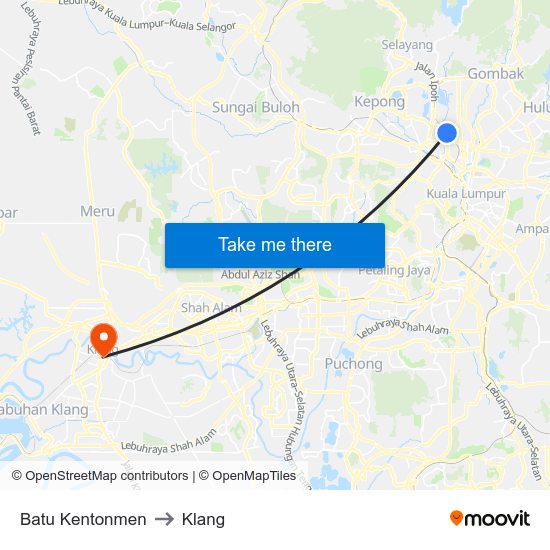 Batu Kentonmen to Klang map