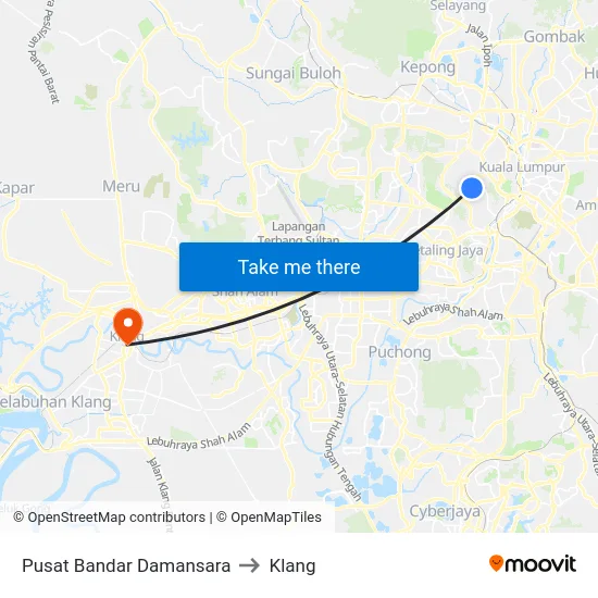 Pusat Bandar Damansara to Klang map