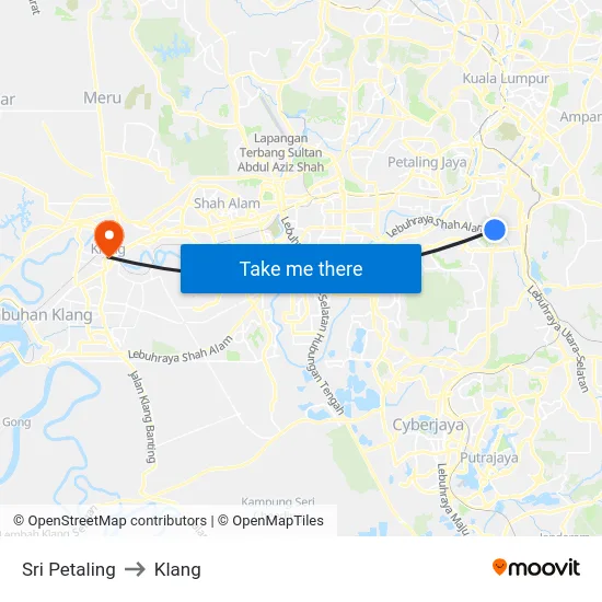 Sri Petaling to Klang map