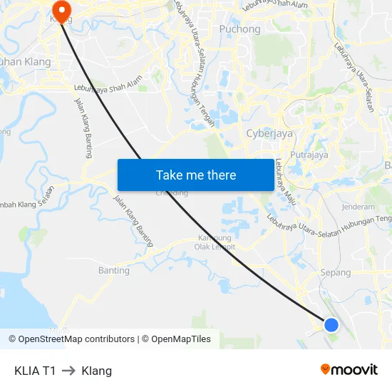 KLIA T1 to Klang map