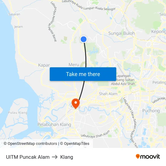 UITM Puncak Alam to Klang map