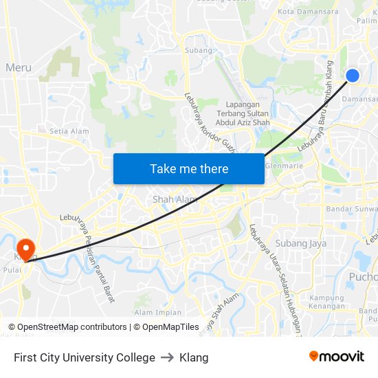 First City University College to Klang map