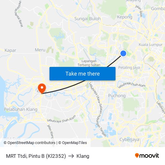 MRT Ttdi, Pintu B (Kl2352) to Klang map