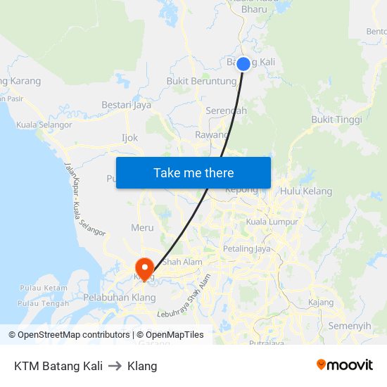 KTM Batang Kali to Klang map